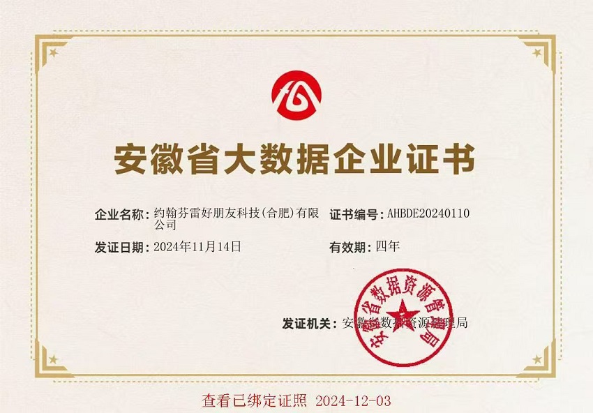安徽省大数据企业证书
